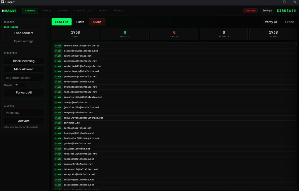 Hmailer sender management dashboard